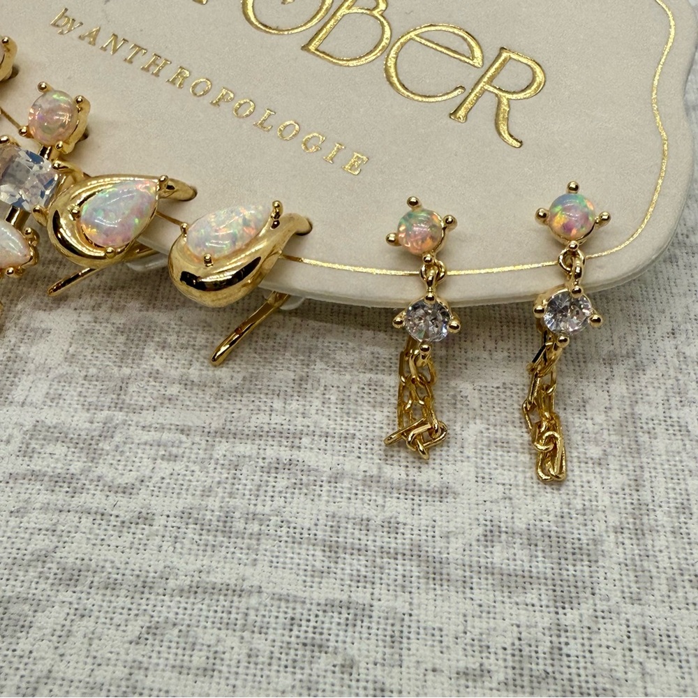 NWT Anthropologie "October" 14K Gold-Plated Earring Set (Opal Birthstone) - Picture 4 of 5